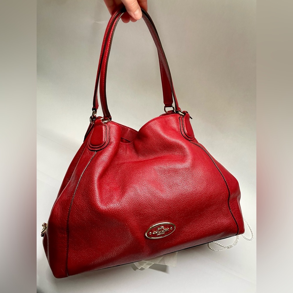 Coach Edie Pebbled Leather (33547) Shoulder Bag in Red with Dust Bag